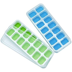 Ice Cube Trays, Silicone Easy-Release and Flexible 14-Ice Trays with Spill-Resistant Removable Lid, BPA Free, Durable and Dishwasher Safe, 2 Pack